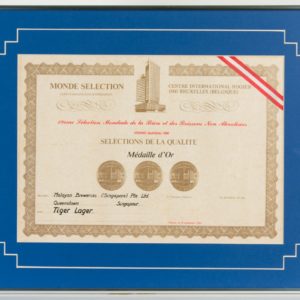 Tiger Lager Médaille d'Or, Monde Selection Certificate 1980