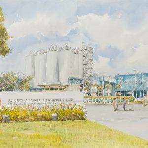 Watercolour painting of Asia Pacific Breweries by Ong Kim Seng, 2017