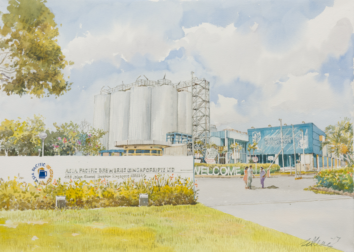 Watercolour painting of Asia Pacific Breweries by Ong Kim Seng, 2017