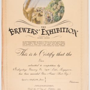 ABC Beer - Silver Medal (First Price), The Brewer's Exhbition Certificate 1950