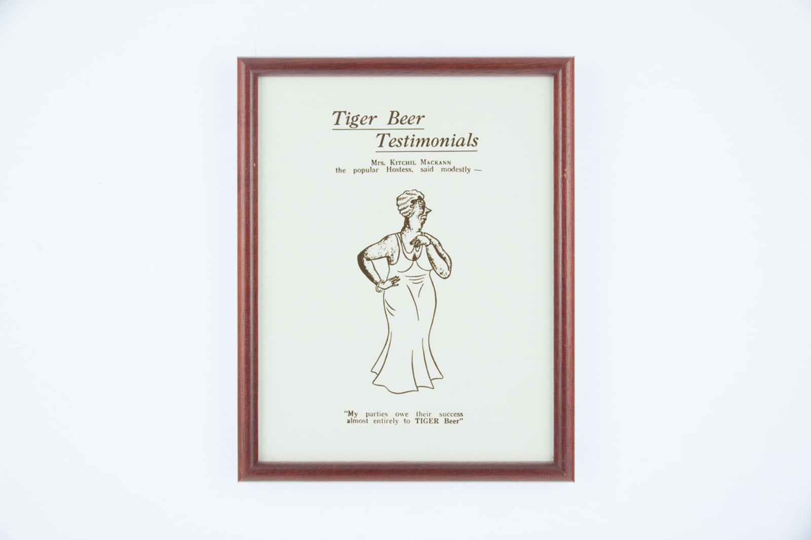 Malayan Breweries "Tiger Beer Testimonials - Mrs Kitchil Mackann" Print Advertisement Reproduction