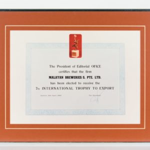 Malayan Breweries/s. Pte. Ltd., 7th International Trophy to Export Certificate 1984