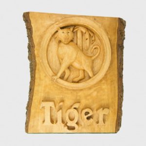 Tiger Logo Wood Carving