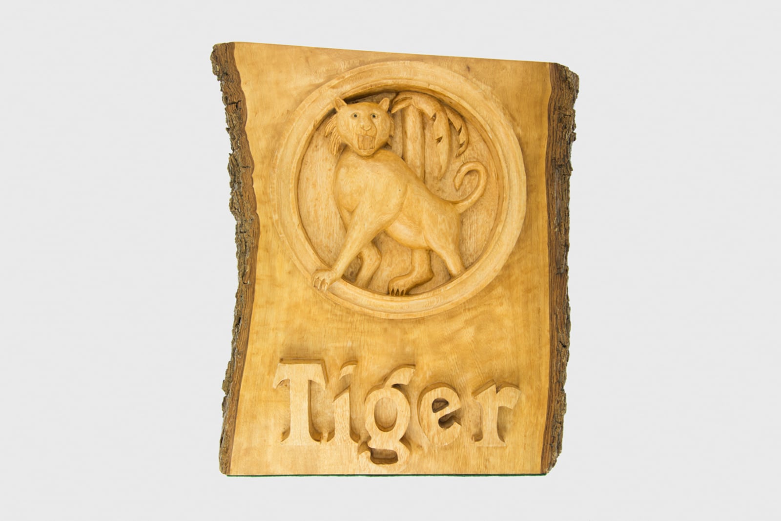 Tiger Logo Wood Carving