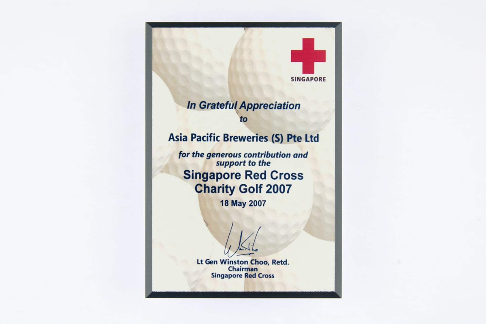 Singapore Red Cross Charity Golf Plaque 2007