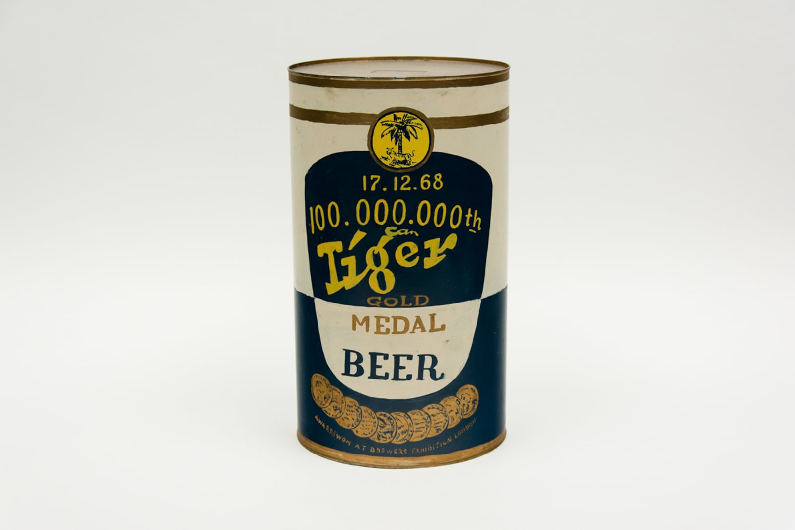 100,000,000th Tiger Gold Medal Beer Vintage Cannister 1968