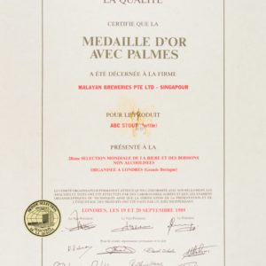 ABC Stout (Bottle) - Médaille d'Or avec Palmes, Monde Sélection Certificate 1989