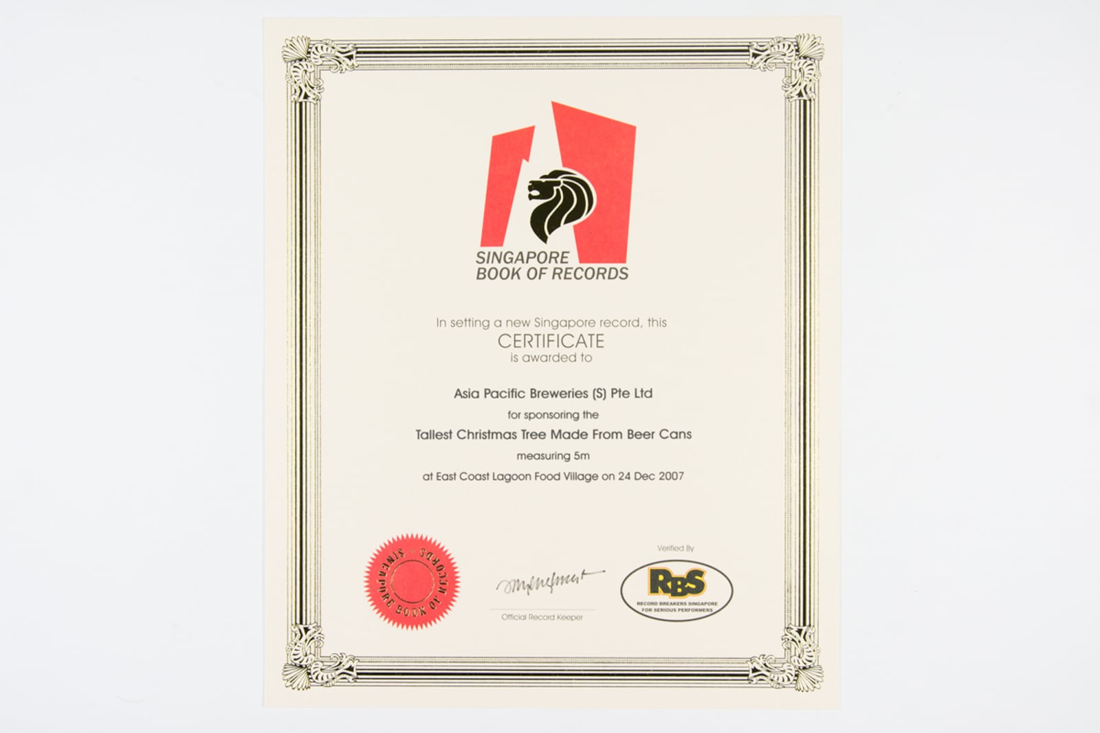 APBS - Singapore Book of Records Certificate 2007