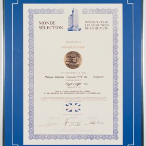 Tiger Lager Pils Médaille d'Or, Monde Selection Certificate 1982