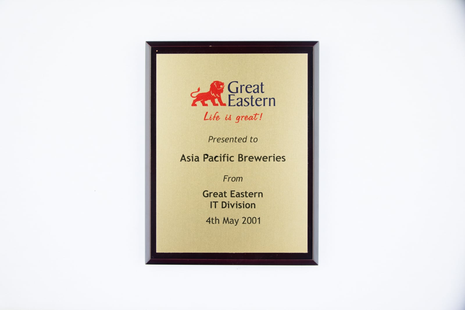 Great Eastern IT Division Plaque 2001