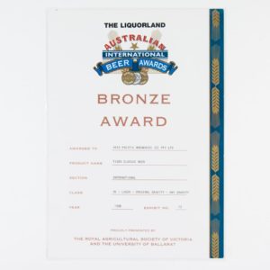 Tiger Classic Beer Bronze Award, Australian International Beer Awards Certificate 1996