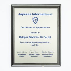 Jaycees International Certificate Plaque 1984