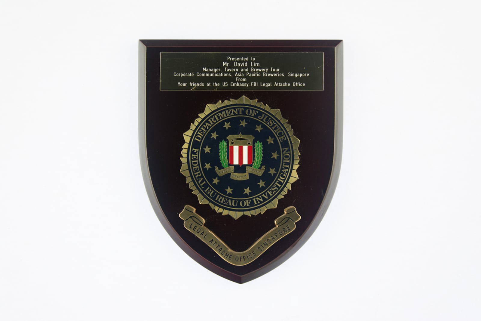 Department of Justice Federal Bureau of Investigation Plaque