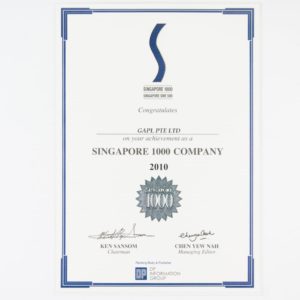 GAPL Singapore 1000 Company, DP Information Group Certificate 2010