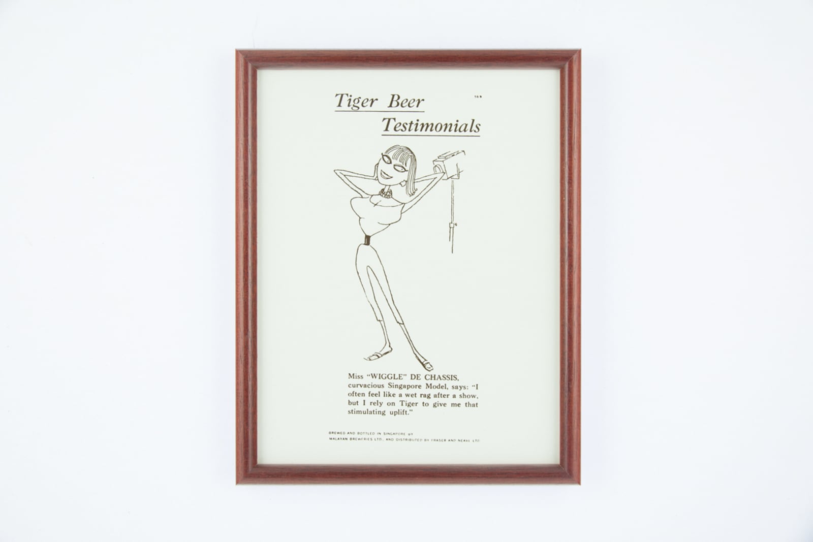 Malayan Breweries "Tiger Beer Testimonials - Miss "Wiggle" de Chassis" Print Advertisement Reproduction