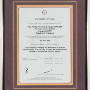 Asia Pacific Breweries ISO 9001:2000 Certificate