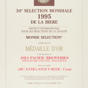 ABC Extra Stout Beer - Cans - Médaille d'Or, Monde Sélection Certificate 1995